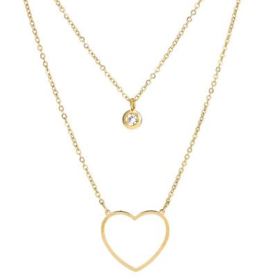 China Other Simple Stainless Steel With Diamond Peach Heart Love Double Necklace for sale