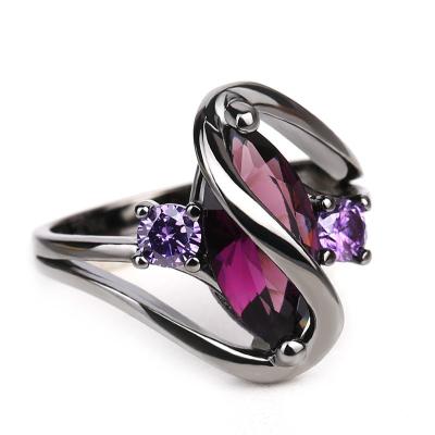 China 925 Stainless Steel Ring With Purple Stblack Gold Silver Rhodium Plated Horse Zircon Ring for sale