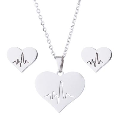 China 2022 Romantic New All-match Creative Cardiogram Love Stainless Steel Earrings Set Pendant Necklace for sale