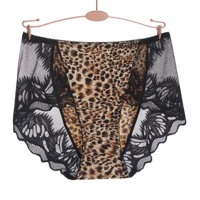 China Breathable Leopard Lace Patchwork Perspective Fit Women's Lingerie Sexy Ladies Underwear Panties for sale