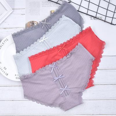 China Young Girls Antibacterial High Quality Cotton Briefs Hollow Student Soft Bow Underwear Mid Waist Elastic Triangle Trousers Teen Panties for sale