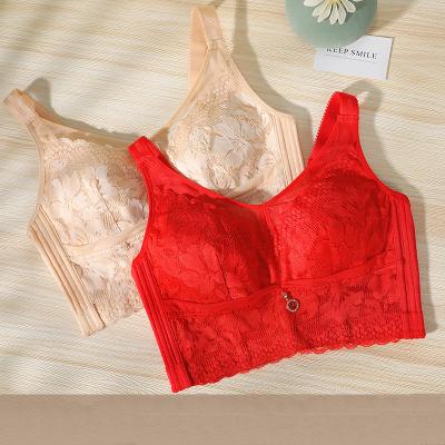 China Factory Newest QUICK DRY Women Soft Lingerie Supplier Seamless Bralette Red Breathable Lace Bra Gathers Thin Breast Lift Up Bra for sale