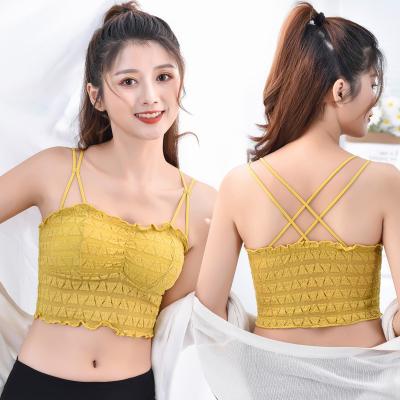 China Antibacterial Breathable Wire Free Bra Bandeau Bottom Sexy Traceless Straps Leak Proof Chest Pad Beautiful Back Women Lace Up Tube Top for sale