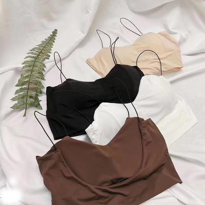 China High Quality QUICK DRY Women Crop Top Removable Pads Nylon Tank Tops Spaghetti Strap Sexy Workout Bra Wrapped Chest Girls Tube Top for sale