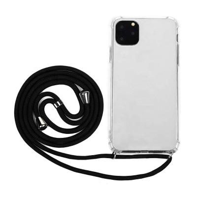 China Transparent Soft Touch Silicon Necklace Phone Case TPU Shockproof Case With Rope Cord Strap For iPhone 12 Pro Max for sale