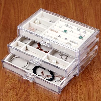 China Fashion 3 Drawers Jewelry Box Velvet Jewelry Organizer Earring Rings Necklaces Acrylic Bracelets for sale