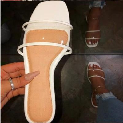 China New Large Size Summer Women's Slippers Belt Sandals Transparent Low-heel Fashion Anti-slippery And Casual Women Slippers for sale