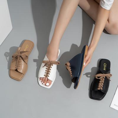 China Steel Toe Small Perfume Sandals Adjust Bowknot Open-Toed Women's Slippers Flat Bottom Women's Slippers for sale