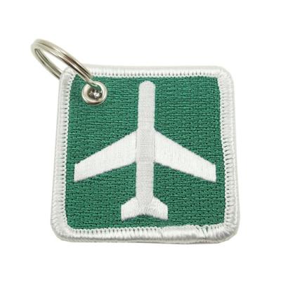 China High Quality Custom Made Aviation Embroidered Twill Fabric Key Chain Aircraft Key Flag Embroidered Key Chain for sale