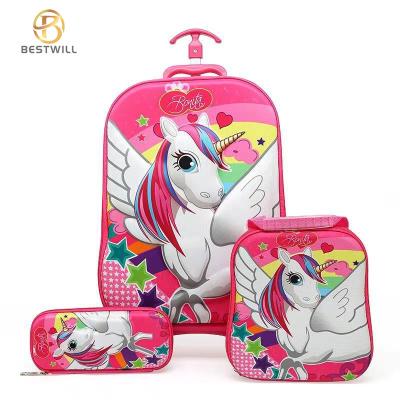 China BESTWILL Waterproof Children's Wheeled School Bags Trolley for Girls Kids Trolley School Bag Set for sale