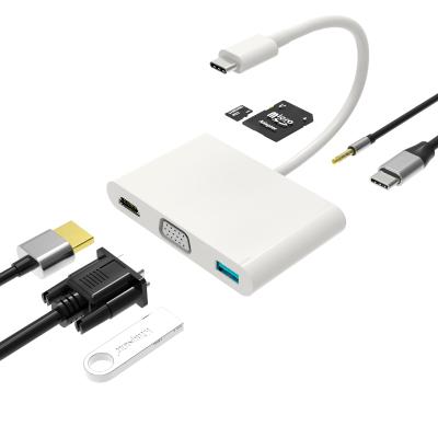 China Support All Type-C USB2.0 Audio PD USB3.0 HD-MI VGA 3.5 Channel Computers USB C Hub Adapter 7 Port Fast Charge for sale