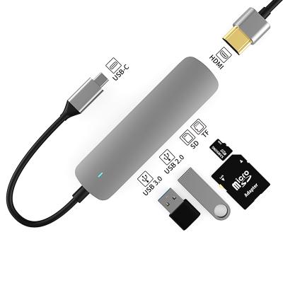 China Support all computers 5 channel port 3.0 usb hub type-c type c to HD-MI USB3.0 USB2.0 SD TF ABS aluminum alloy for sale