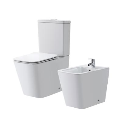 China Modern High Quality Western European Double-Flow Hotel Home New To The Wall Bathroom Sanitary Ware Ceramic Wc Bidet And Two Piece Toilet Set for sale