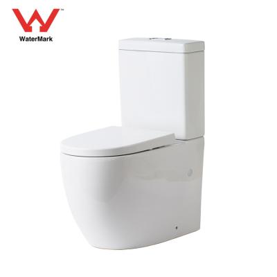 China Double-Flow Rimless Australian Watermark Standard Trap Sanitaryware Bathroom Back to Wall 2-Piece Toilet Commode Toilet Ceramic Wall WC for sale