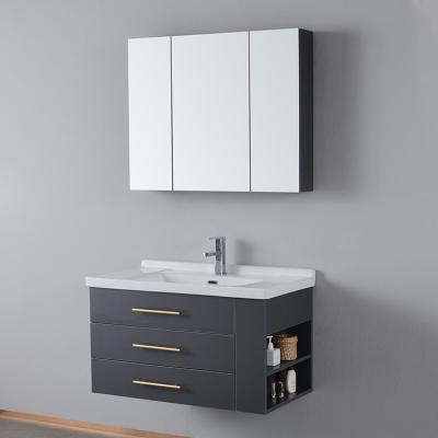 China Simple Modern Home Wall Mounted Sink Mirror Bathroom Cabinets Vanity Set Durable Solid Wood for sale