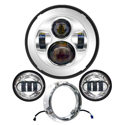 China PC formotorcycle led headlight assemblies H4 7 inch round halo headlight for Electra Street Glide Road King 1200 Stickers Softail for sale