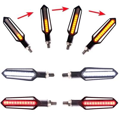 China Universal White Plastic+Metal+Rubber LED DRL Motorcycle Turn Signal Lights Water Flow Warning Light Indicators Flickerred Brake Lamp for sale