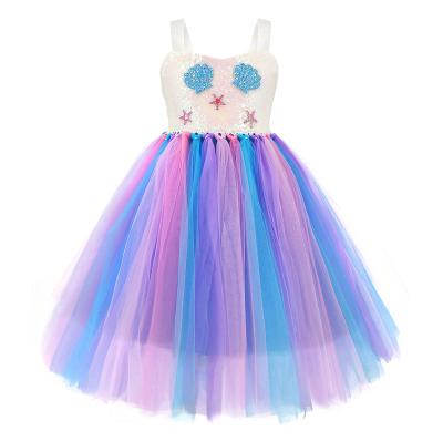 China Spaghetti Strap Girls Pastel Unicorn Flower Tutu Dress Kids Crochet Tulle Strap Ball Gown Mermaid Kids Party Costume Dress for sale