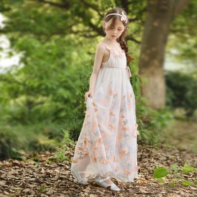 China Spaghetti Tie Flower Kids Princess Party Dress For Girls Infant Fancy Butterfly Kids Wedding Elegant Dress For Girl Baby Clothes for sale