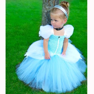 China Cartoon Cinderella Kids Halloween Party Short Sleeve Cinderella Princess Children Girls Tutu Dress Sky Blue Costume Cosplay for sale