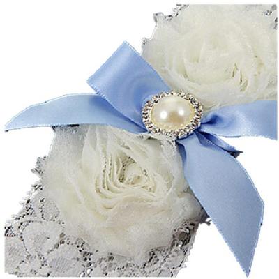 China Shiny Wedding M5058 Beautiful Elegant Flower Female Exclusive Blue Bridal Garter Belt Lace Beads Wedding Garter Accessory for sale