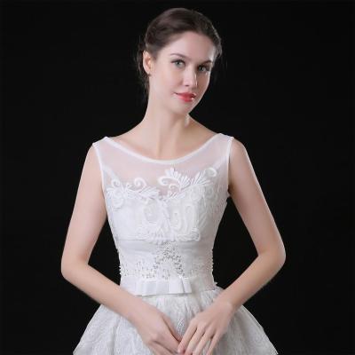 China Beautiful Sleeveless Lace Bridal Shawl Bolero In Stock Wedding Jackets Wrap for sale