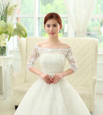 China Beautiful off the shoulder wedding accessories half sleeve lace bolero jacket bridal wedding cape cheap bridal wraps for sale