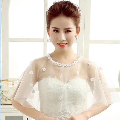 China Beautiful Summer Bolero Jackets For Bridal Wedding Dresses Cheap Tulle Wraps On Sale With Flowers Beaded Beautiful Bridesmaid Capes for sale