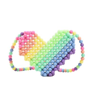 China Peach Beaded Colored Diagonal Heart Heart Mini Fashion Rainbow Pearl Bag Love One Span Shoulder CIO Cute Heart Bag for sale