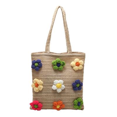 China 2022 Summer New Fashion Straw Hollow Flower Shoulder Beach Rattan Paper Knitting Bags Crochet Purse Handbags for sale