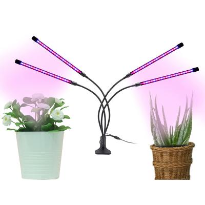 China Flexible LED Plant Dimming Light For Plants Timeable Dimmable Indoor Full Spectrum Four Head USB Clip Grow Light for sale