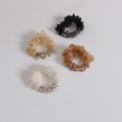 China 2022 New Style Organza Large Intestine Hair Band Crystal Elastic Hair Band Ring Square Cute Wholesale Female Head Simple Korean Elastic Rope for sale