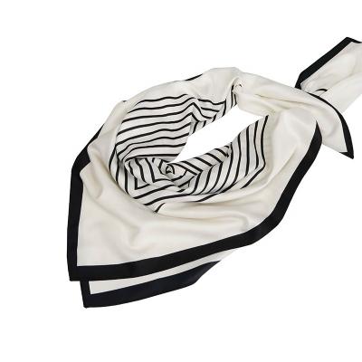 China New Women's Minimalist Striped Perforated Printed Square Scarf Soft Soft Feeling Scarf Simulated Silk for sale