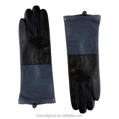 China Custom Long Gloves Contrast Color Fashion and Longer Artist Wrist Length Driving Warm Winter Leather Gloves Touch Screen for Women for sale