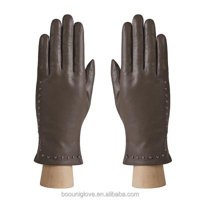 China Durable custom leather fashion sheepskin skeleton and touch screen autumn and winter fashion driver gloves for women for sale