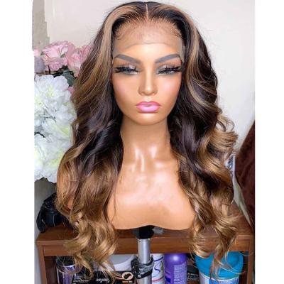 China Honey Brown Blonde Color Loose Swiss Wave HD Lace Frontal Wigs Brazilian Cuticle Aligned Hair Lace Frontal Wigs for sale