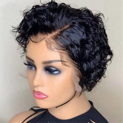 China Virgin Indian Raw Pixie Curly Bob Short Pixie Bob Bleached Knots Black Women Cuticle Aligned Lace Front Hair Wigs for sale