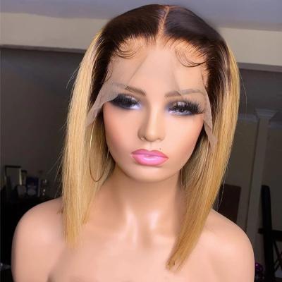 China Brazilian Remy Human Hair Lace Front Wigs Bob 1B Honey Blonde Short Bob Lace Front Wigs With Baby Hair for sale