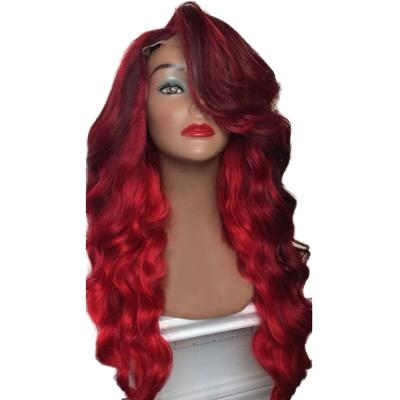 China Long Red Virgin Human Hair 100% Brazilian Body Wave Lace Front Wig For Sale for sale