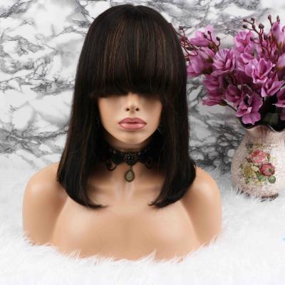 China Russian Straight Lace Front Wig With Bang Highlight Brown Straight Bob 100% Virgin Hair for sale