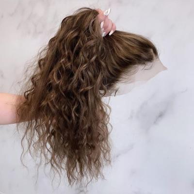 China Pink Curly European Water Wave Ponytail Brown Color Water Wave High Cuticle HD 360 Aligned Hair Full Lace Wigs for sale