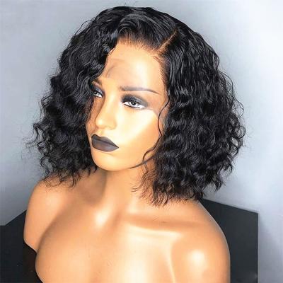 China Fake Scalp Pre Plucked Curly Lace Up Bob Natural Color Brazilian Human Hair Short Curly 360 Lace Wig for sale