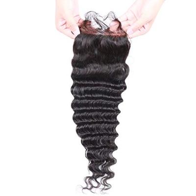 China High Quality Deep Wave 4*4 Lace Front Human Hair Closure Free Part Brazilian Hair Closure With Baby Hair for sale