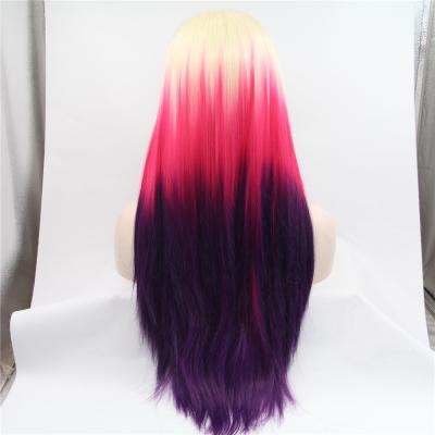 China New Style High Quality Straight Remy Human Hair Lace Front Mixed Colorful Colored Synthetic Hair Wig for sale