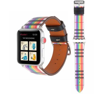 China NEW Durable Plaid Pattern Leather Watch Band For Apple Watch Band 38mm 42mm 40mm 44mm Luxury Strap for sale