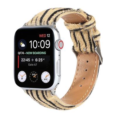 China Durable Genuine Leather Leopard Horsehair Pattern For Apple Watch Series 4 40mm 44mm Band High Quality Leather Strap for sale