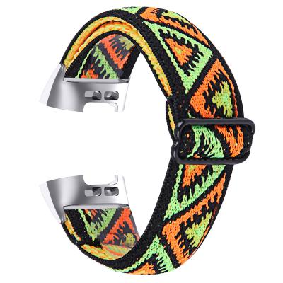 China Durable 2121 Newest Colorful Pattern Elastic Nylon Watch Band wristband for Fitbit charge 3 and charge 4 band straps for sale