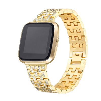 China Durable 5 Pearl Diamond Metal Link Versa Watch Band For Fitbit Versa Watch Strap Replacement Rhinestone Crystal Watch Band for sale