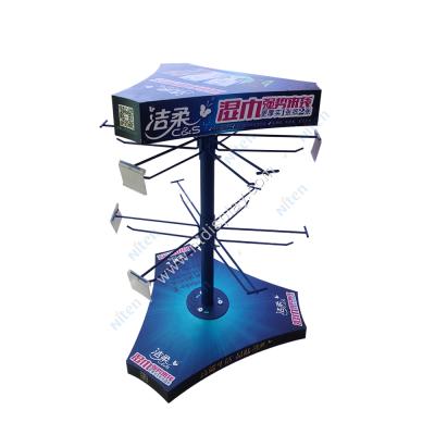 China Design And Customized Three Sides Customizable Rotating Display Stand Display Stand Counter Display Stand With Hooks for sale