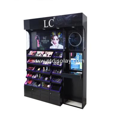 China Supermaket Makeup Display Set Custom Luxury Wall Mounted Cosmetics Display Cabinet Cosmetics Furniture Display for sale